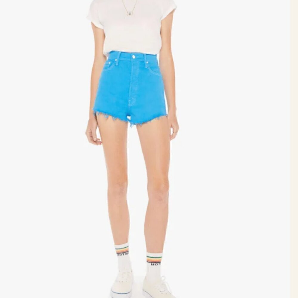 #45 NWT MOTHER Denim The Tune Up Bona Fide Short Fray in Bas Blue Aster